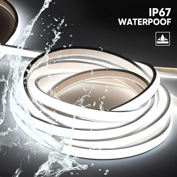 1m LED Strip Lights Rope Lights 320LEDs 6000K Cool White AC 110V Outdoor Lights COB LED Strip Light Waterproof IP67 for Under Cabinet Lights Bedroom Patio