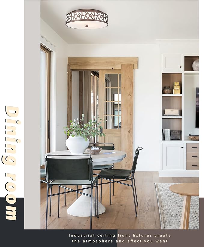 12 Inch Flush Mount Ceiling Light, 2 - Light Vintage Ceiling Lights Fixture with Frosted Glass Shade, Oil Rubbed Bronze Light Fixture for Hallway Corridor Kitchen Bathroom Bedroom Passway