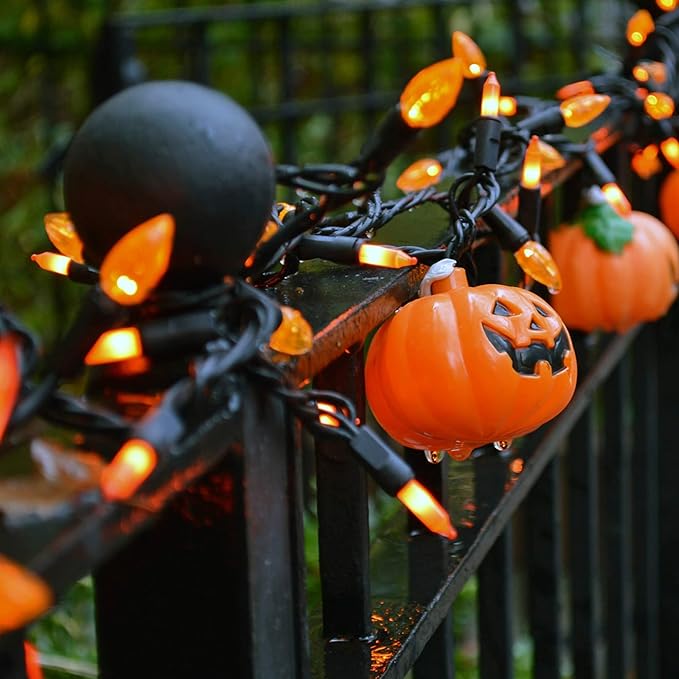 Halloween Lights, 33ft 150 Count Black Wire Incandescent Christmas Mini Lights, 120 V High-Voltage UL Certified Clear Light String Connectable, for Indoor Outdoor Patio Tree Party Home Decor, Orange