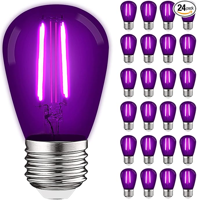 LUXRITE 24-Pack S14 Edison LED Purple Light Bulbs, 0.5W, Colored LED Bulbs for Outdoor String Lights, UL Listed, E26 Base, Indoor Outdoor, Decoration, Party, Holiday, String Light Replacement Bulbs