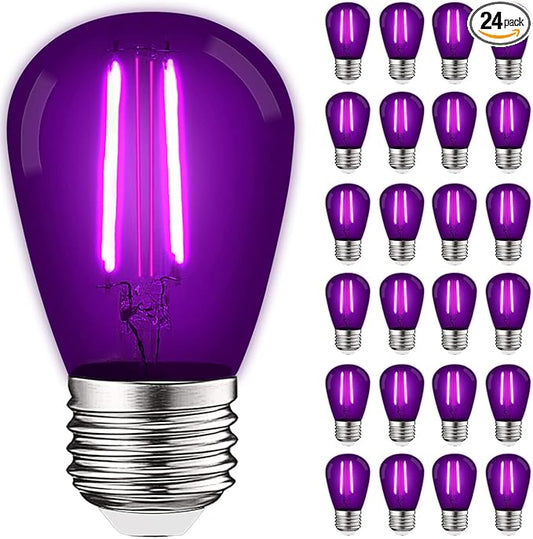 LUXRITE 24-Pack S14 Edison LED Purple Light Bulbs, 0.5W, Colored LED Bulbs for Outdoor String Lights, UL Listed, E26 Base, Indoor Outdoor, Decoration, Party, Holiday, String Light Replacement Bulbs