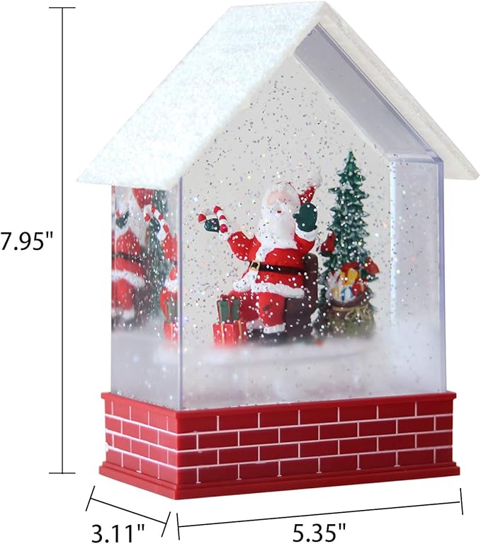 Eldnacele Musical Snow Globe House with Timer, Lighted USB/Battery Operated Swirling Singing Water Glittering Lantern, Christmas Snow Globes House Holiday Festival Decoration- Santa Claus