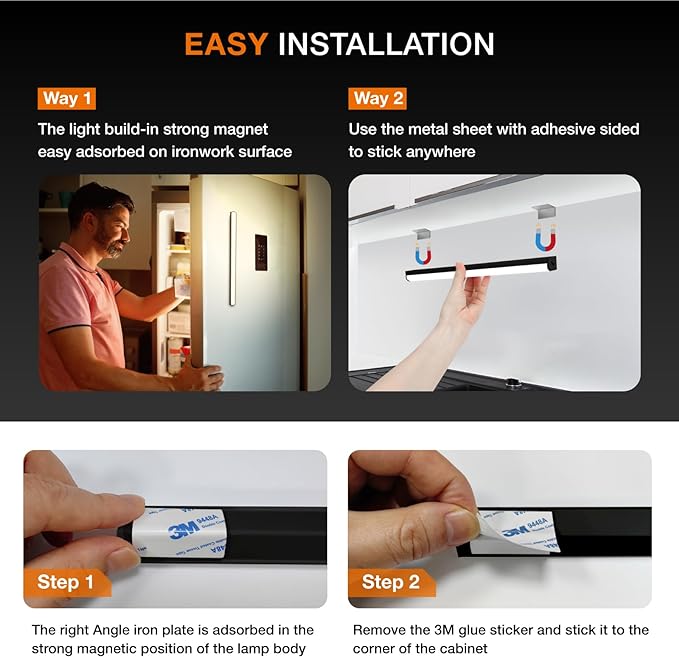 Under Cabinet Lights Remote Control,2 Pack Magnetic Dimmable Closet Lights,USB Rechargeable Wireless LED Shop Light,Ceiling and Under Counter Lights for Kitchen (Black, 30CM)