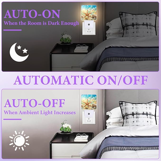 Beach Seashell Night Light,Night Lights Plug into Wall,Led Lamp for Stairway/Hallway/Bedroom 0.5W Nightlight Sleep Friendly