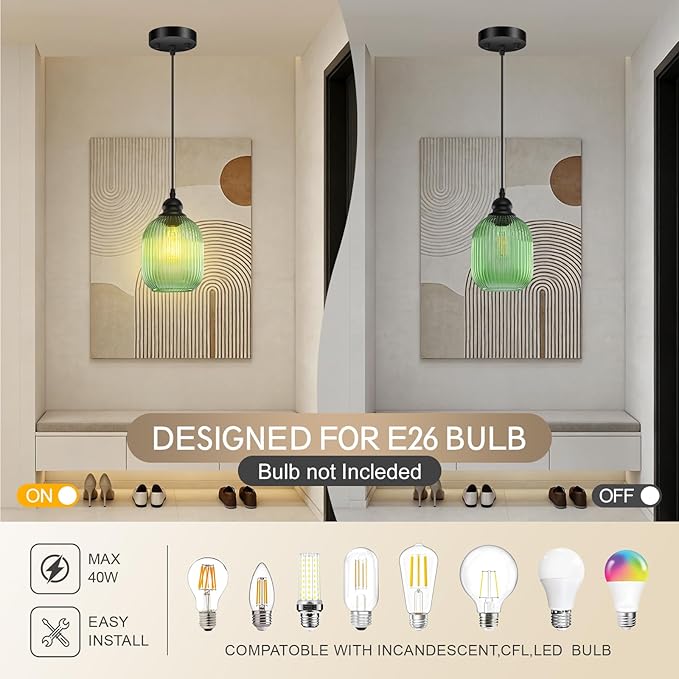 BoostArea Modern Pendant Light Fixtures, Industrial Hanging Ceiling Lamp with Clear Glass Shade, Farmhouse Black Pendant Lighting for Kitchen Island Decor Living Room Hallway Bedroom Dining（2 Pack）