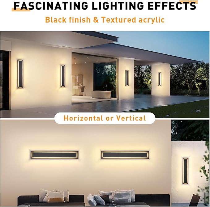24 in Long Black Outdoor Wall Lights Exterior Lights for House, 4 Pack Front Porch Light Fixture, 24W Modern LED Outdoor Wall Sconce, Waterproof Outside Garage Light, 3000K Warm White