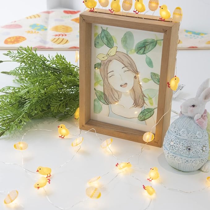 EAMBRITE Set of 2 Easter Lights for Easter Decorations 10Ft 60 LED Easter Fairy Lights Eggs Chick & Carrot Bunny String Lights Battery Operated Set with Timer for Spring Indoor Decor Home Party Tree