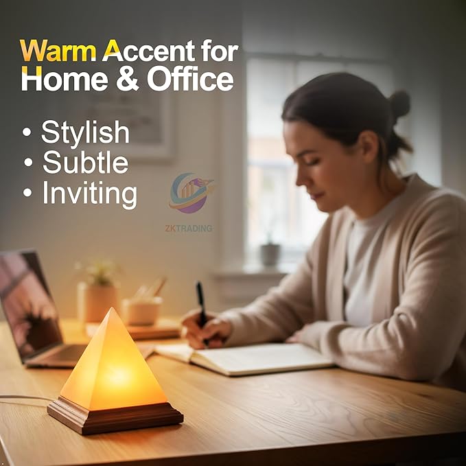 Himalayan Pink Salt Pyramid Lamp 7 Inch Tall with Dimmer Switch, Handcrafted Natural Crystal Salt Lamp, Warm Yellow Glow Night Light for Bedroom, Office & Home Decor Gift