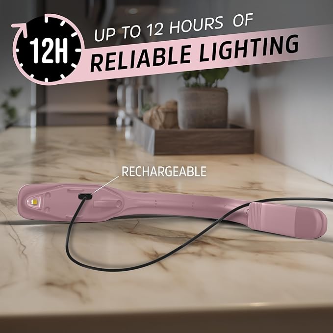 Energizer Flex-R LED Rechargeable Book Light for Reading in Bed, Reading Light with Warm LED Color, Long-Lasting and Lightweight, Pink