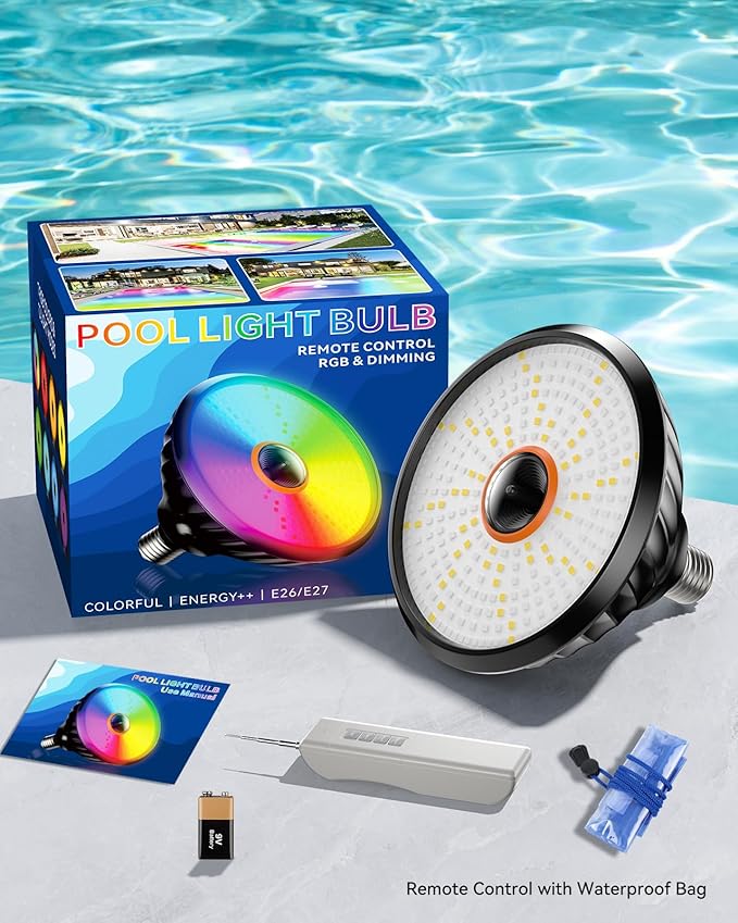 Led Pool Lights for Inground Pool, 120V 70W RGB LED Color Changing Lights Medium E26/E27 Base Underwater Pool Light Bulb with Remote Control Replacement Lamps, Matte Black