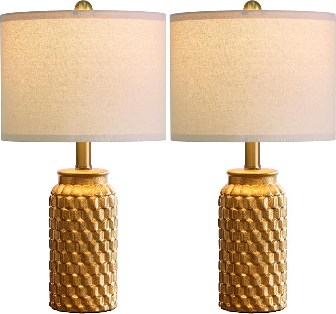 20.5" Gold Modern Ceramic Bedside Lamp Set of 2 for Bedroom Decor Farmhouse Table Lamp for Living Room Office Dorm