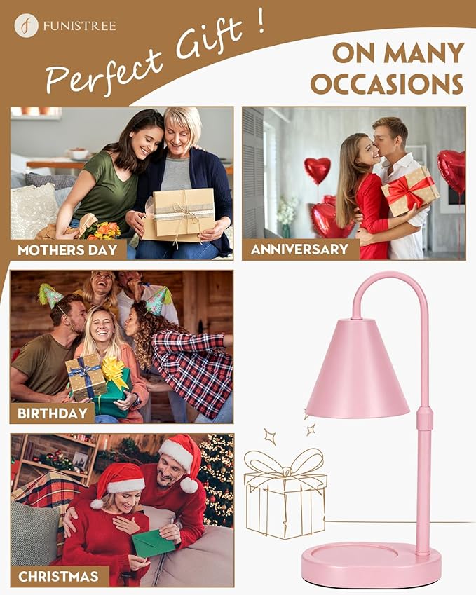Modern Pink Candle Warmer Lamp with Timer, Dimmable Candle Lamp Warmer, Men Women for Birthday Gifts, Adjustable Candle Light, Anniversary Day Gifts Candle Warmer, Cozy Living Room Bedroom Home Decor