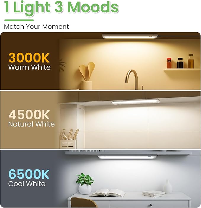 ALUSSO LIGHTING® 22 Inch Under Cabinet Lighting Plug in, Swivel LED Under Cabinet Lighting,3 Color Temps,150° Rotatable,8W 650lm, Linkable Under Cabinet Lights for Kitchen, 2 Pack