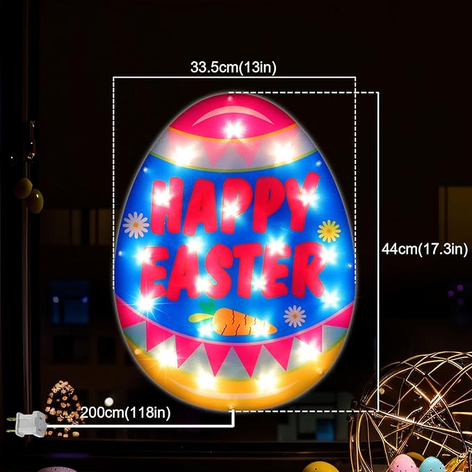 17" 20LED Lighted Easter Egg Decor - UL Certified, Cozy Warm Glow, Window Display & Hanging Decor, Table Accent, Ideal Gift, Neat Gift Box Packed