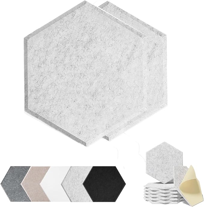 HONORIA 12-Pack Acoustic Panels, Soundproof Wall Panels, Hexagon Self-Adhesive 12"X10"X0.4, High Density Sound Dampening Panels- Silver Grey