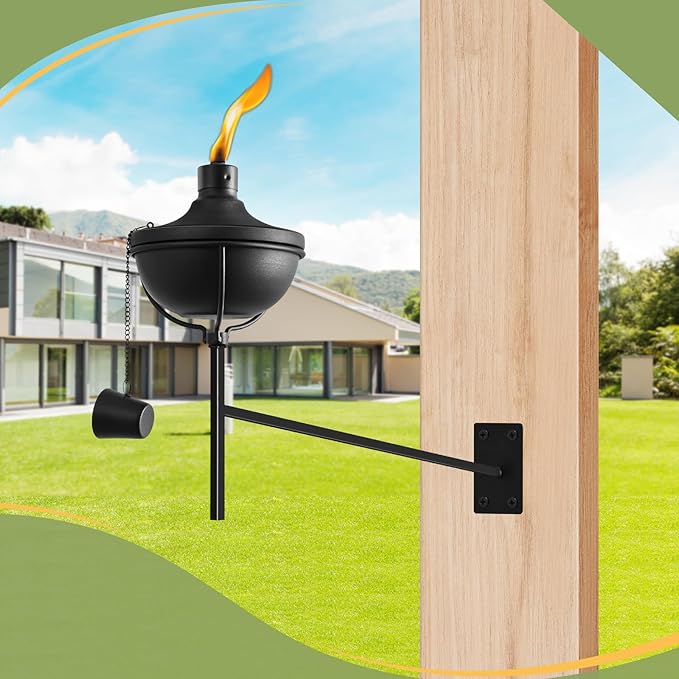 ZSZMFH 6 Pcs Wall Mounted Citronella Torches, 23.5 oz Garden Torches for Outside, Refillable Flame Light Torch, Outdoor Metal Torch for Yard, Patio, Deck, Garden, Party, Landscape