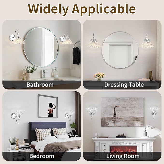 1 Piece Chrome Wall Sconce with Floral Clear Glass Shade, Modern Wall Mount Lighting for Bathroom,Modern Bathroom Vanity Light Fixture