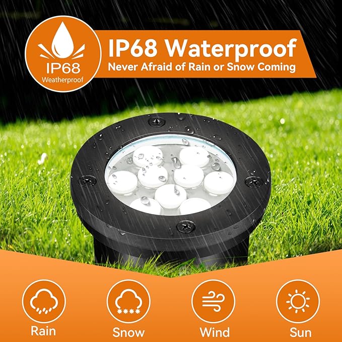 9W Landscape Light, Outdoor 120V In-Ground Lights IP68 Waterproof 5500k Warm White Outdoor Well Lights for Yard Pathway Driveway Deck, 8 Pack