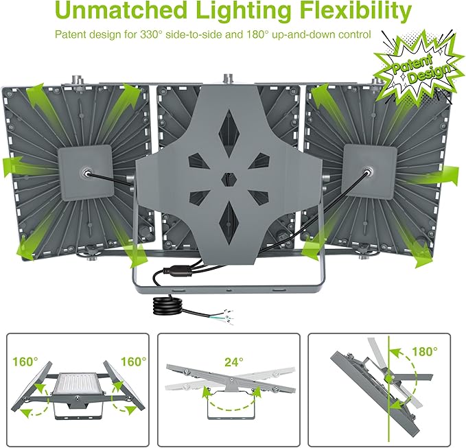 STASUN 2 Pack LED Flood Lights Outdoor, Max Series 600W 60000lm 6000K Daylight IP66 Waterproof, Commercial Parking Lot Lights, 3 Heads for Yard Street Stadium Outdoor Area Floodlight Security Light