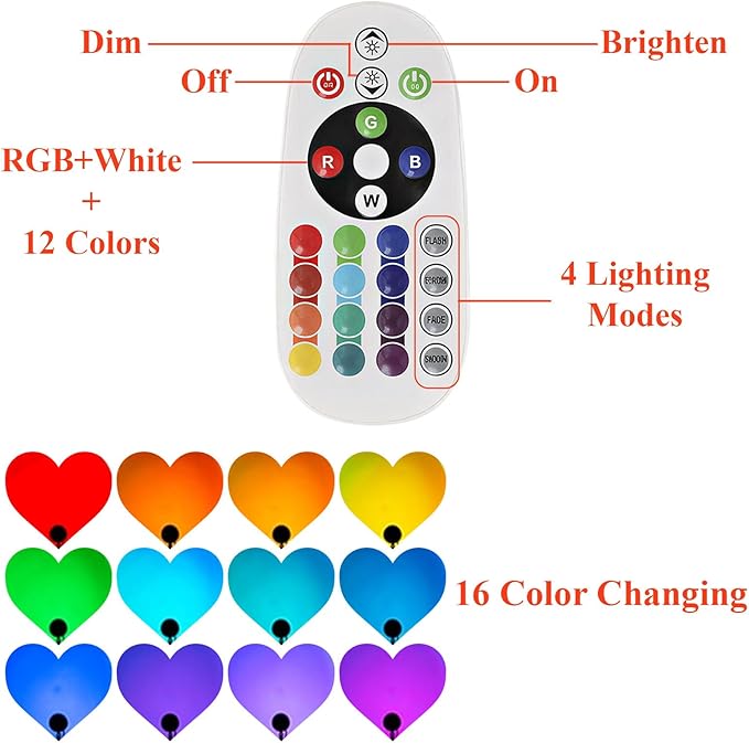 Sunset Projector Lights, 16 Color Changing Heart Projection Lamp with Remote, Valentine's Day Novelty Indoor Lamps, USB Powered Romantic Night Light for Valentine's Holiday Party (Colorful Heart)