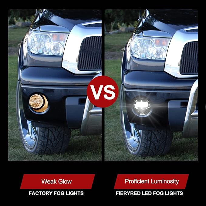 FIERYRED Fog Light with LED Bulbs For Tundra 2007-2013,Sequoia 2008-2011,100% OEM Bumper Driving Fog Light Clear Lens,IP68 Waterproof