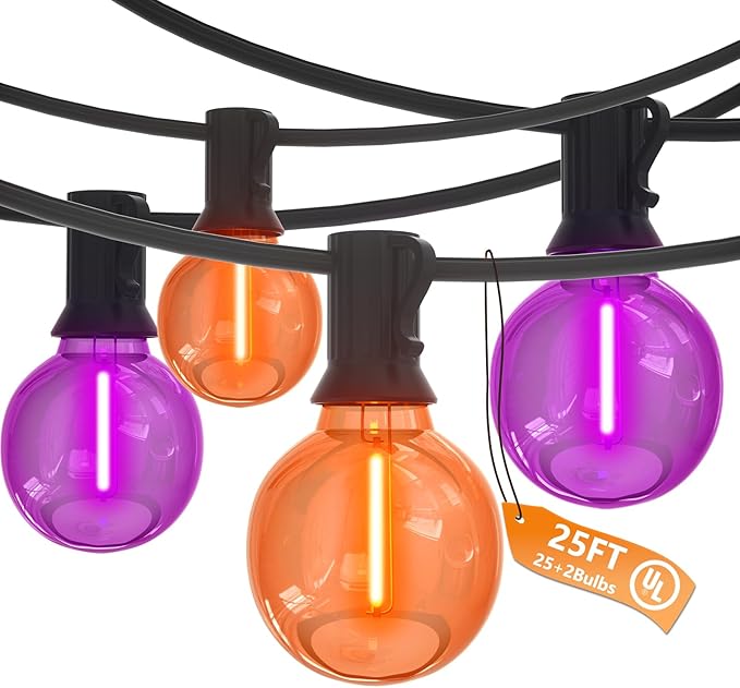Purple and Orange Halloween Lights,25FT 27 LED G40 Globe String Lights,Waterproof Halloween Decorations for Outdoor Indoor Haunted Patio Home Party Garden Yard Decor