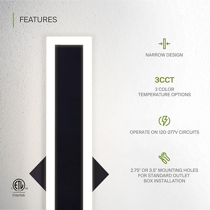 ASD LED 72" Long Wall Mount Light Fixture, Outdoor & Indoor Linear Sconce | 3CCT, Dimmable, Waterproof, Anti-Rust, ETL Listed | 40W 3200LM 3000-5000K 100-277V | Exterior Porch Lighting | Black