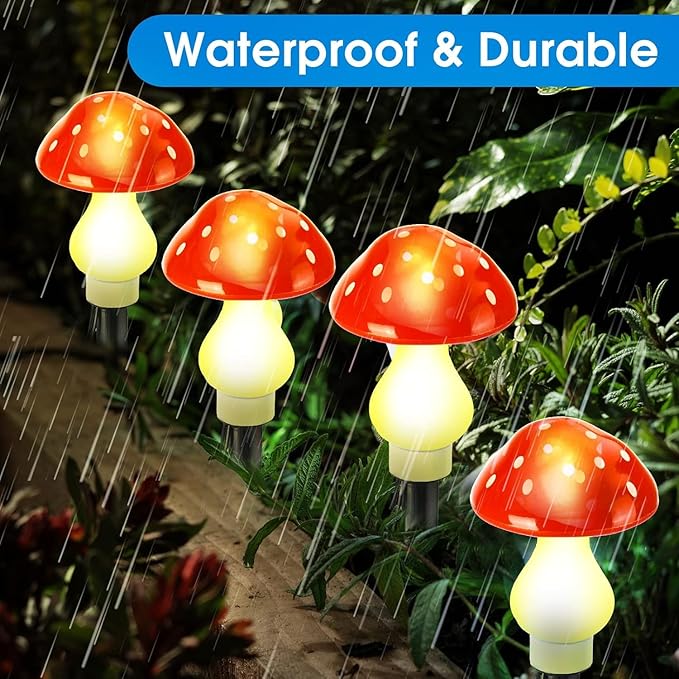 A Set of 8 PCS（Red）New Upgraded Waterproof Solar Mushroom Lights Outdoor Decor,LED Fairy Lights, for Garden Lawn Flower Bed Channel Decoration Easter Pathway Halloween Xmas Decorations