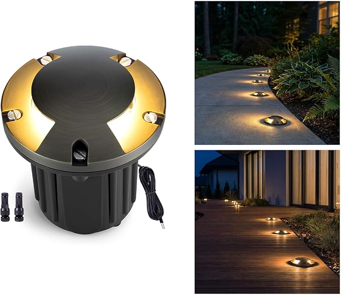 Gardenreet Brass Well Light - Low Voltage Outdoor Waterproof In-Ground Landscape Lighting, Ip65 Replaceable Bulb LED 12V Fixture, Antique Bronze for Floor Pathway Garden Without MR16 Bulb