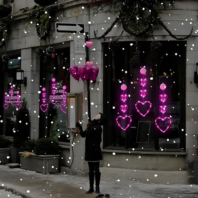 3 Pack Valentines Day Window Lights Decorations with Timer, Battery Powered Hanging Pink Lighted Heart Shaped Silhouette Sucker LED Lamp for Fireplace Indoor Home Decor
