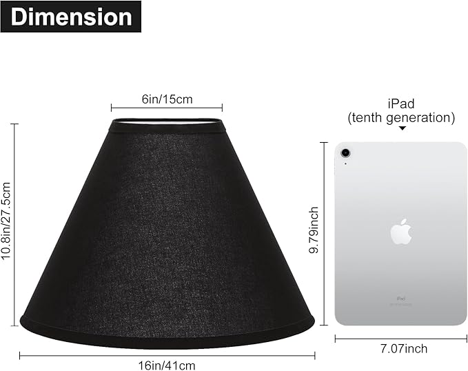 Black Lamp Shades Set of 2, 6" Top x 16" Bottom x 10.8" High, Empire Large Lamp Shades Replacement for Table Lamps Floor Lamps, Natural Linen Lampshades, Spider, Harp Holders Included, Easy Assembly