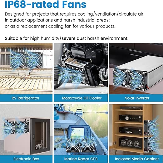 GDSTIME 80mm x 25mm 12V IP68 Waterproof Exhaust Fan Small Brushless DC Cooling Computer Case Fan 2 Pin Dual Ball Bearings for RV Fridge Ventilation, 2 Pack