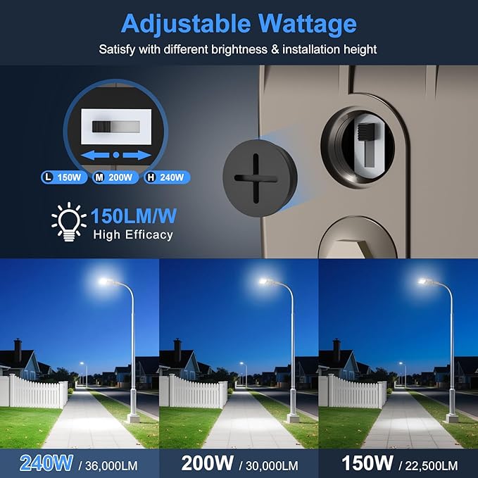 KUKUPPO 2Pack 400W LED Parking Lot Light 60,000LM, Power Adjustable DLC UL Listed LED Shoebox Parking Pole Light 5000K IP65 Waterproof Outdoor Commercial Area Lighting with Slip Fitter 100-277V