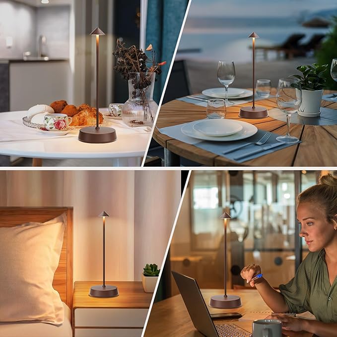 Cordless Table Lamps Rechargeable, 6000mAh LED Battery Operated Desk Lamp, Portable Outdoor Waterproof Touch Stepless Dimmable Wireless Table Light for Dining Restaurant Home Patio (Brown-1PC)
