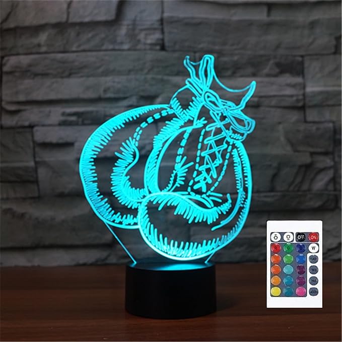 Boxing Glove 3D Illusion Night Light Touch Table Desk Lamp with Remote Control 16 Colors Optical USB LED Night Light for Kids Gift Room Decoration