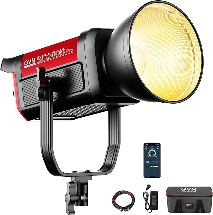 GVM 200W LED Video Light, PRO SD200B Photography Lighting Kit with Bluetooth Mesh Network/DMX Control, 2700K-6800K Studio Light Continuous Lighting Kit for YouTube,Film, 45400lux/1m, 12 Scene Effects