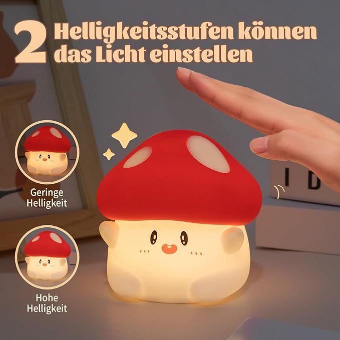 Hug Mushroom Night Light, 50-Hour Battery & Pat Control, Squishy Lamp for Kids Bedroom, Girls, USB Rechargeable with Timer, Easter Gifts