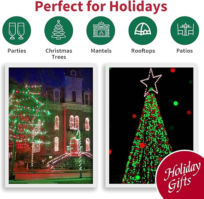 LAMPHOME Red and Green Christmas String Lights, 100 LED 33 FT Christmas Lights Outdoor Waterproof Connectable String Lights Clear Wire with 16 Modes, Xmas Vintage Decorations for Party Yard Garden