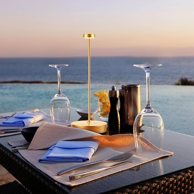 Cordless LED Table Lamp，Rechargeable Battery Desk Lamps, 3 Color Stepless Dimmable Metal Battery Table Lamps, Portable Table Light for Indoor/Outdoor/Restaurants/Bedroom/Bar