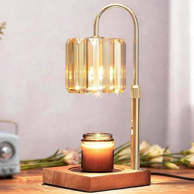 Candle Warmer Lamp with Timer, Dimmable Electric Candles Wamer Adjustable Height, Gifts for Women Mom, Glass Modern Candle Melter Lamp, Amber