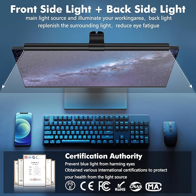 OOWOLF Computer Monitor Light Bar, Computer Screen Lamp for Eye-Caring, USB Reading Light LED Task Lamp with Touch Control, Dimmable Screen Bar 17", Memory Monitor Top Space Saving Home Office