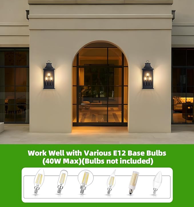 tewei 28'' Dusk to Dawn Large Outdoor Wall Light, Porch Light Outdoor Wall Sconce Lantern, 3-Light Black Exterior Lighting Fixture Wall Mount, Outside Light for House Garage, 1-Pack