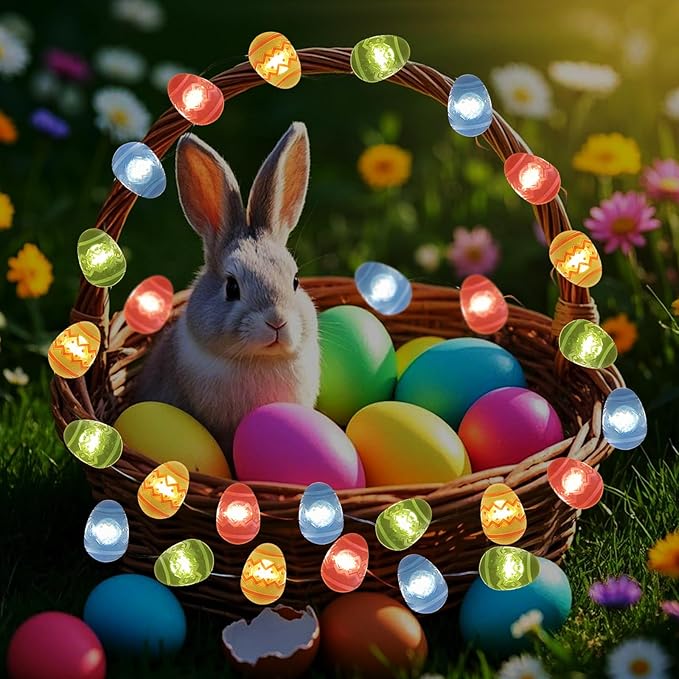 50 LED Easter Egg String Lights- 17FT Easter Fairy Lights with 8 Modes & Timer, Battery Operated Indoor/Outdoor Light for Egg Hunt Party, Spring Home Decor, Tree & Bedroom Decorations