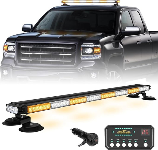 XRIDONSEN 37" 104 LED Roof Top Strobe Light Bar Amber White Emergency Traffic Advisor Lights Double Side Warning Safety Flashing w/Magnetic Mount for Construction Vehicles Plow Trucks Pickup Wrecker