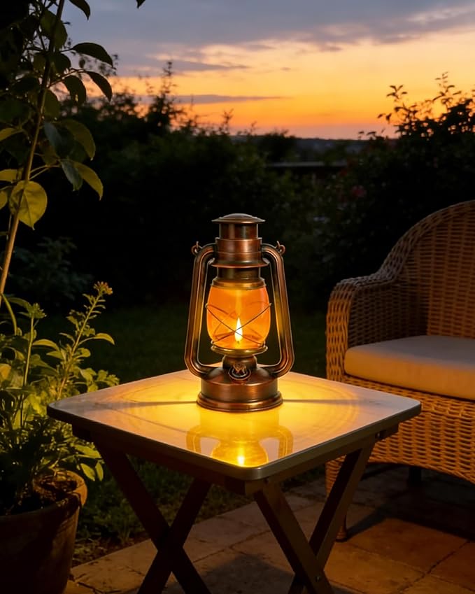 Vintage Battery Operated Lanterns 2 Pack, IP65 Waterproof Antique Outdoor Lantern with 2 Modes (Steady & Flickering) - Hanging Rustic Decor for Garden, Camping, Patio, Emergency