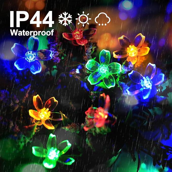 LAMPHOME Multicolor Flower String Lights, 33ft 100 LED Cherry Blossom Plug in Easter Christmas Tree Hanging Fairy Lamp, 16funstions Garden Bedroom Indoor Decorations for Fence, Wedding Birthday Party