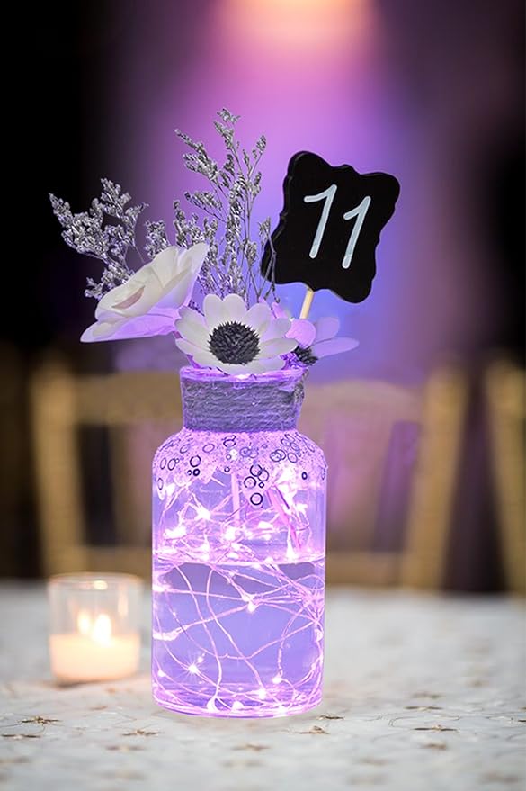 ITART Purple LED String Lights Battery Powered Set of 8 Mini Fairy Lights 20 LED 6ft Thin Wire Rope Lights for DIY Craft Mardi Gras Carnival Halloween Centerpiece Decoration