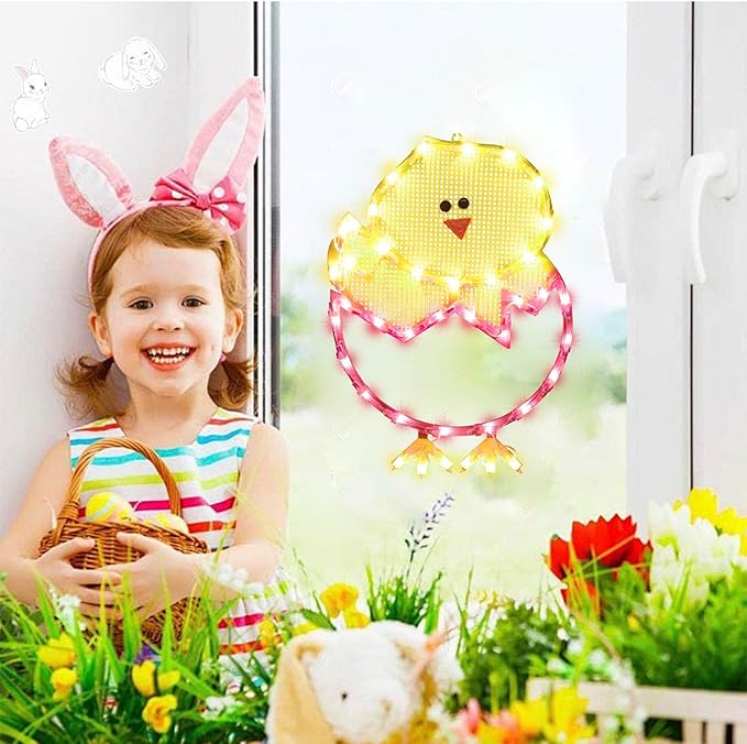 LAMPHOME 17" Lighted Hatching Baby Chick in Egg Easter Window Silhouette