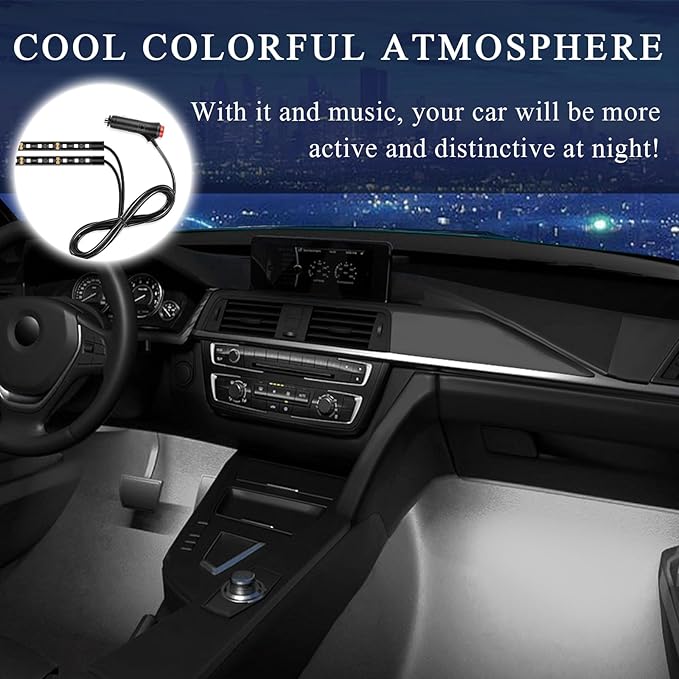 Car LED Strip Light, 12V 24 LEDs Auto Interior Atmosphere Lamp with Cigarette Adapter Plug, Vehicle Under Dash Ambient Neon Night Light Decorative Strip, Car Accessories (White)