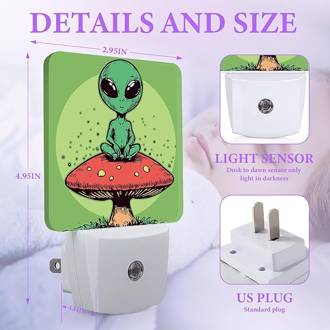 Alien Night Light,Mushroom Plug-in Night Lights with Dusk-to-Dawn Sensor for Bedroom,Bathroom and Living Room Sleep Friendly lamp 0.5w